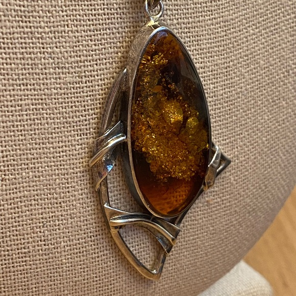 Vintage Jewelry - Host pick New Year's Eve! Vintage 925 sterling silver Amber Art Deco pendant
